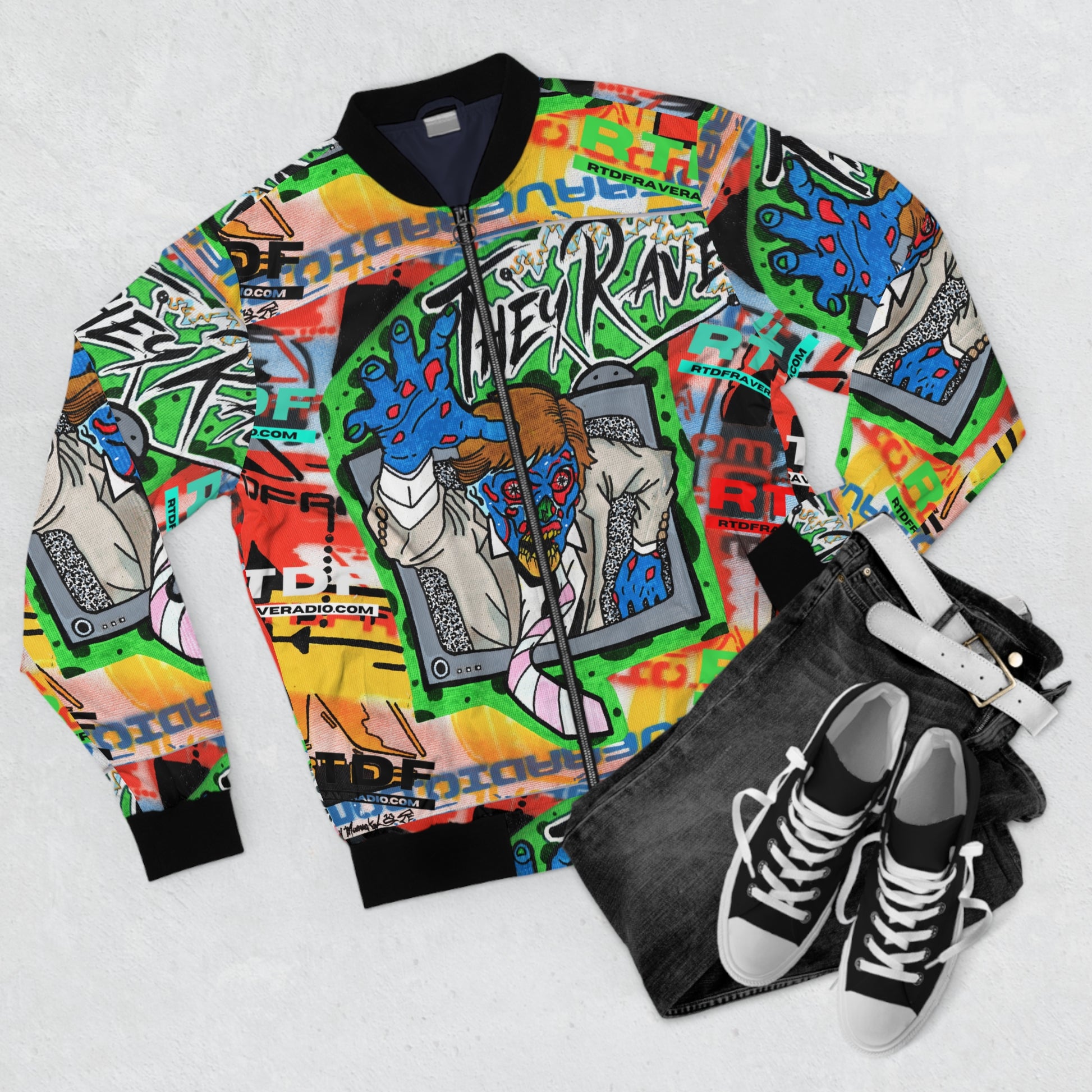 RTDFRAVERADIO THEY RAVE Bomber Jacket Printify