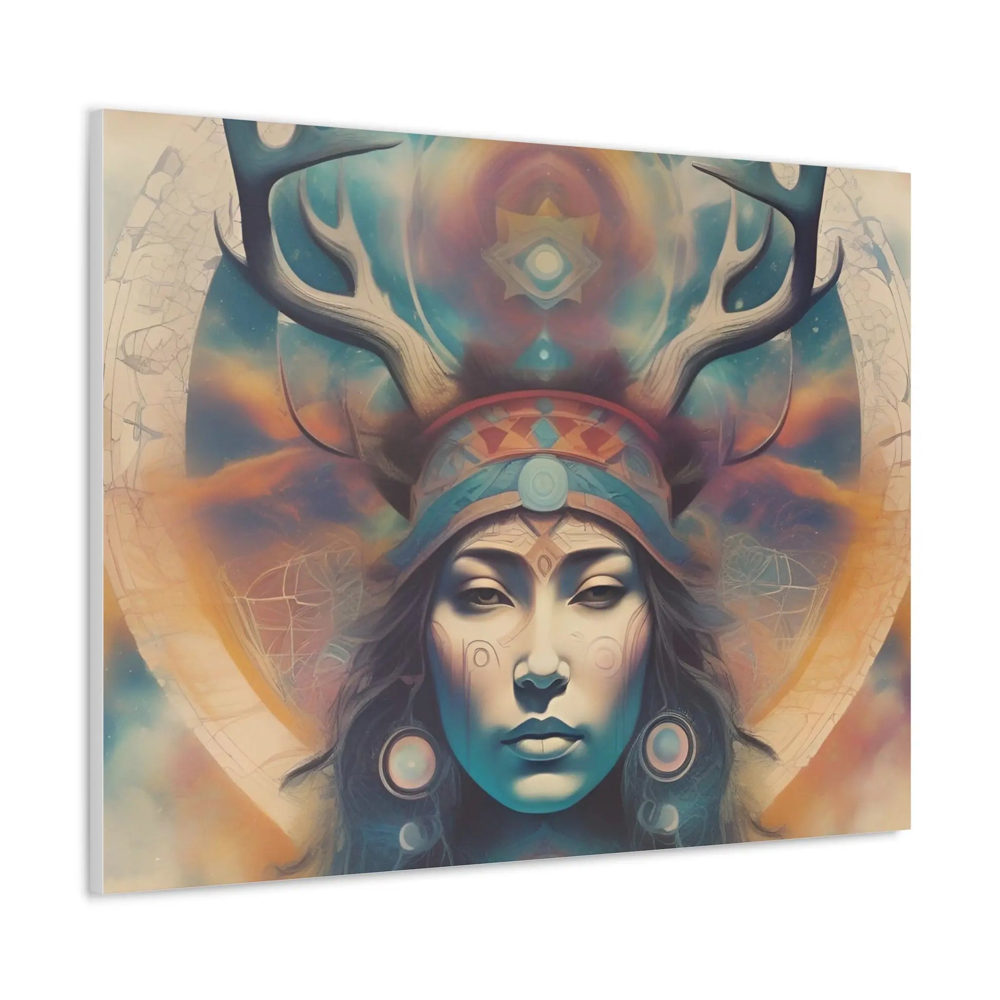 Vibrant Psychedelic Elk Goddess Art Print - Native American Inspired Decor Printify