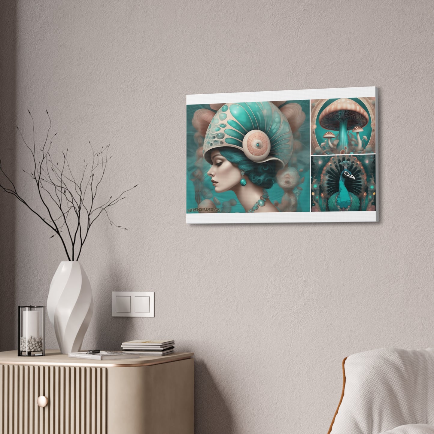 Teal Peacock Mushroom Goddess #3 Wall Art Deco - Bohemian Home Decor Printify