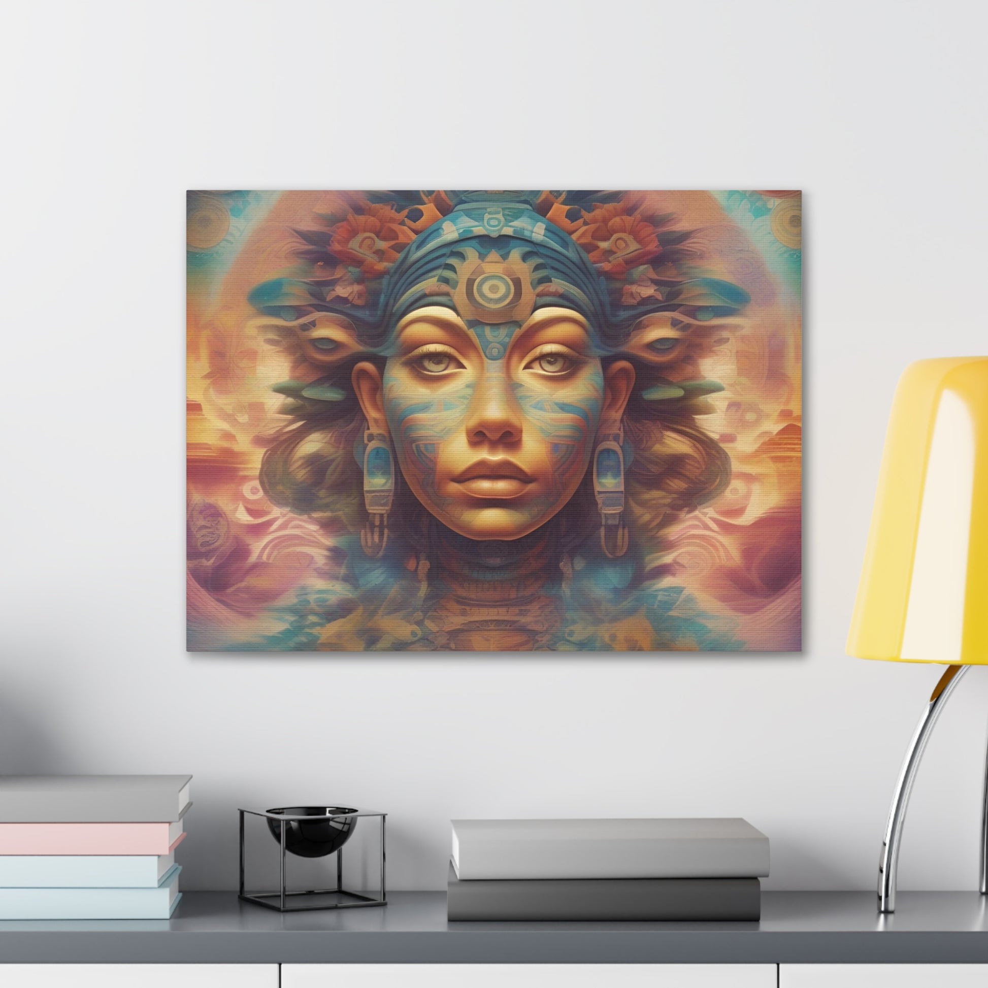 Vibrant Psychedelic Mayan Art Goddess Canvas Print - Unique Wall Art Printify