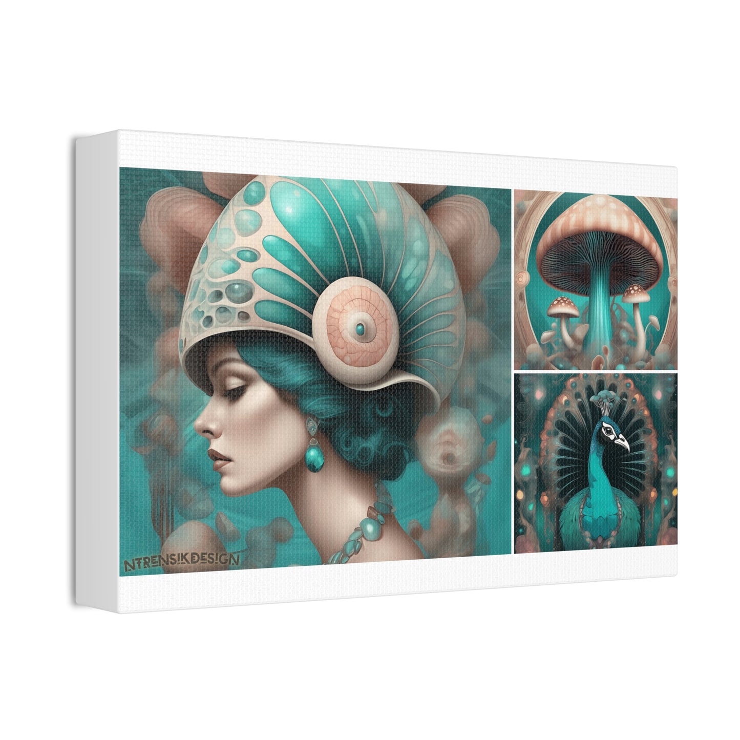 Teal Peacock Mushroom Goddess #3 Wall Art Deco - Bohemian Home Decor Printify