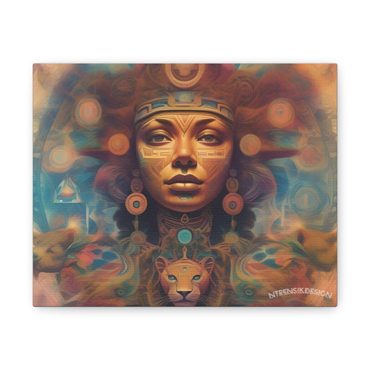 Vibrant Psychedelic Mayan Jaguar Goddess Canvas Print - Unique Wall Art Printify