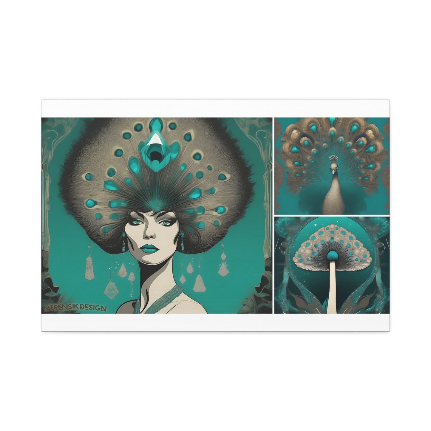 Teal Peacock Mushroom Goddess #1 Wall Art Deco - Bohemian Home Decor Printify