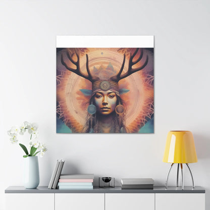 Vibrant Psychedelic Native Elk Goddess Canvas Print - Unique Wall Art Printify