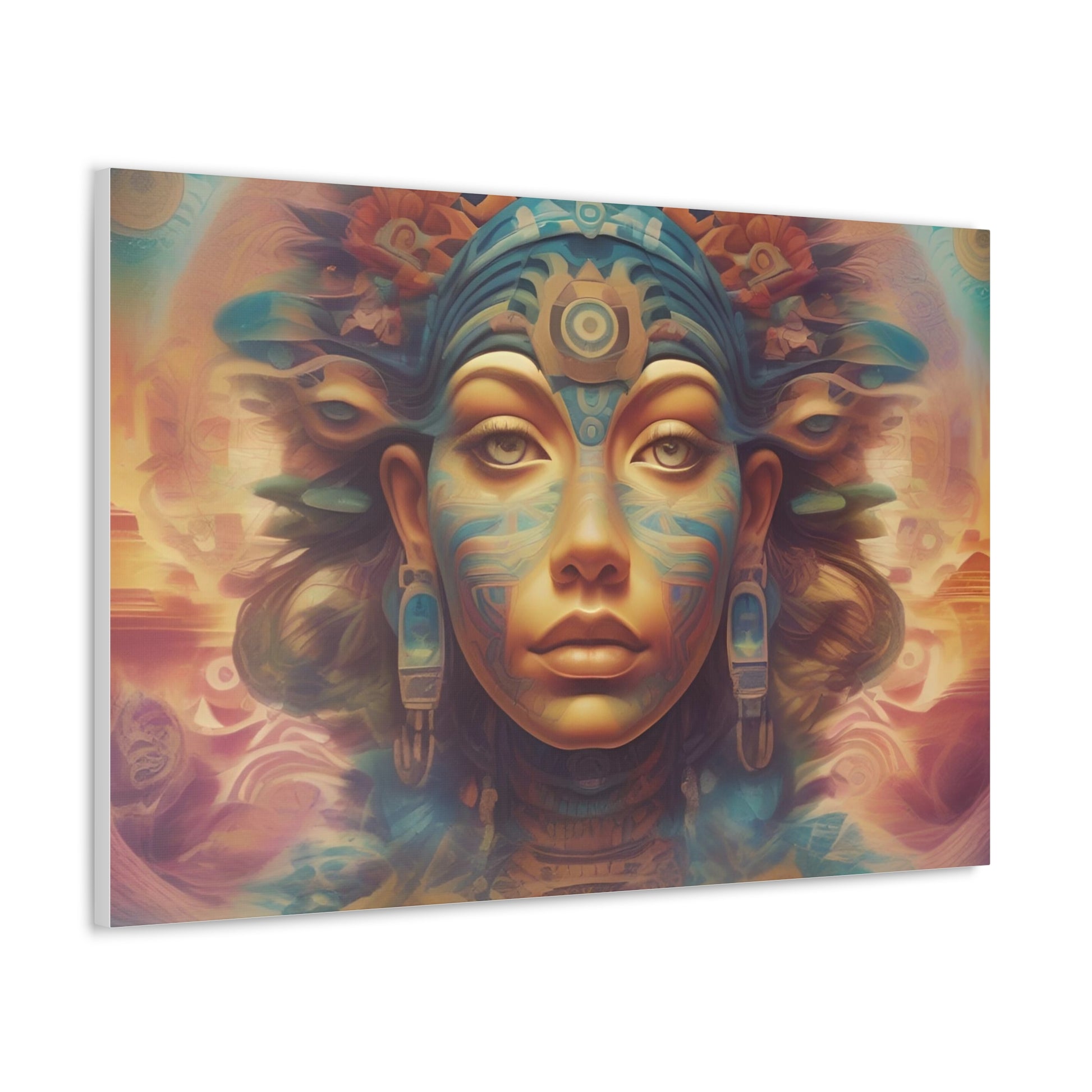 Vibrant Psychedelic Mayan Art Goddess Canvas Print - Unique Wall Art Printify