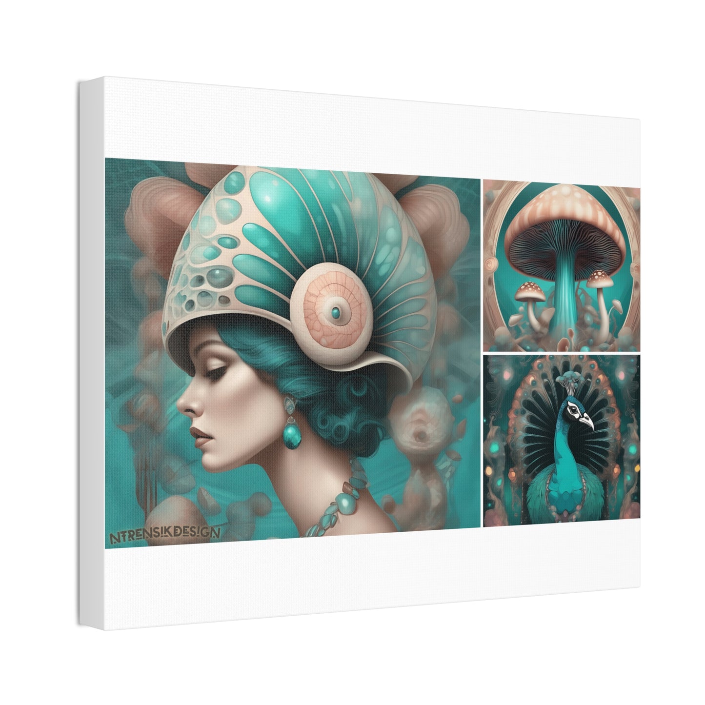 Teal Peacock Mushroom Goddess #3 Wall Art Deco - Bohemian Home Decor Printify