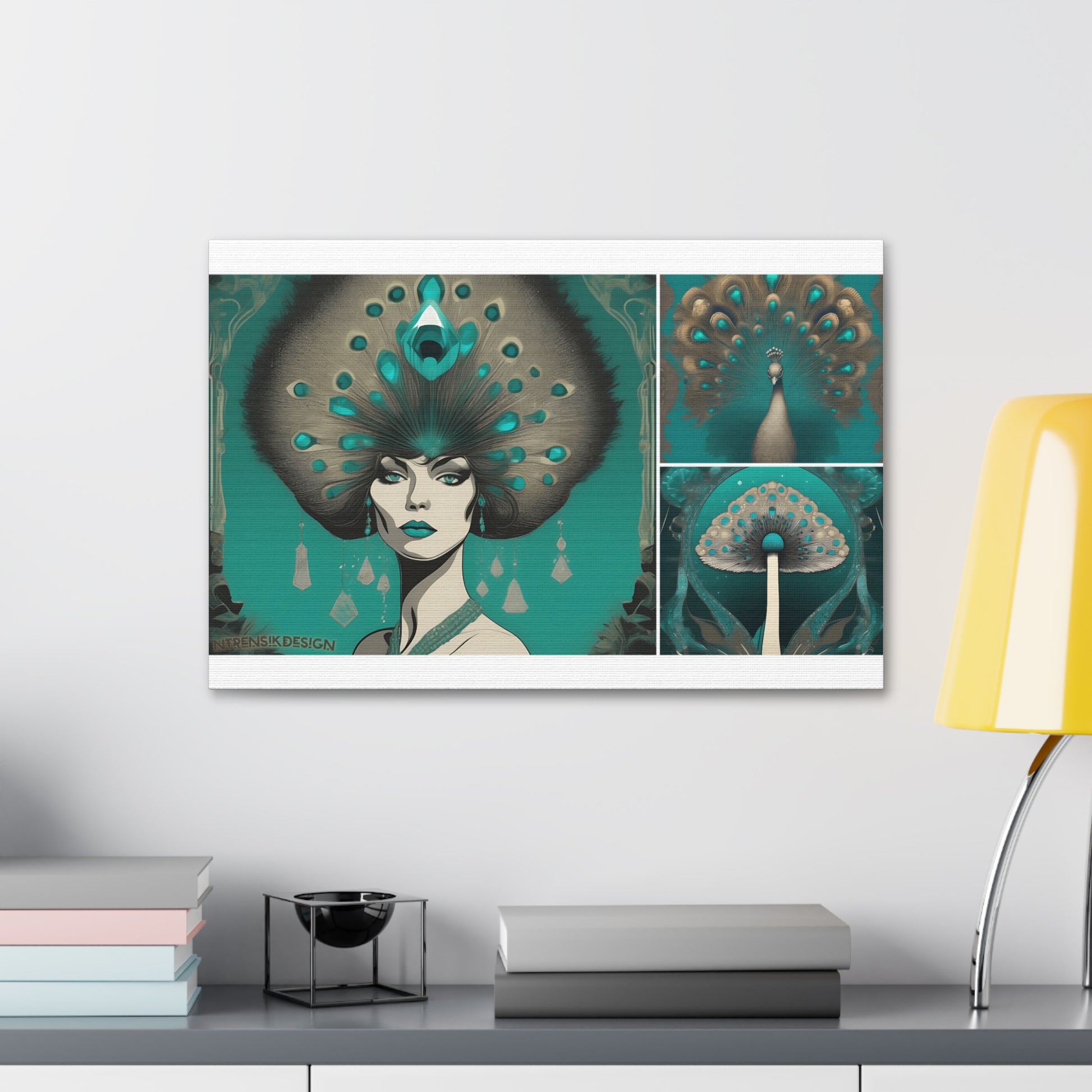 Teal Peacock Mushroom Goddess #1 Wall Art Deco - Bohemian Home Decor Printify