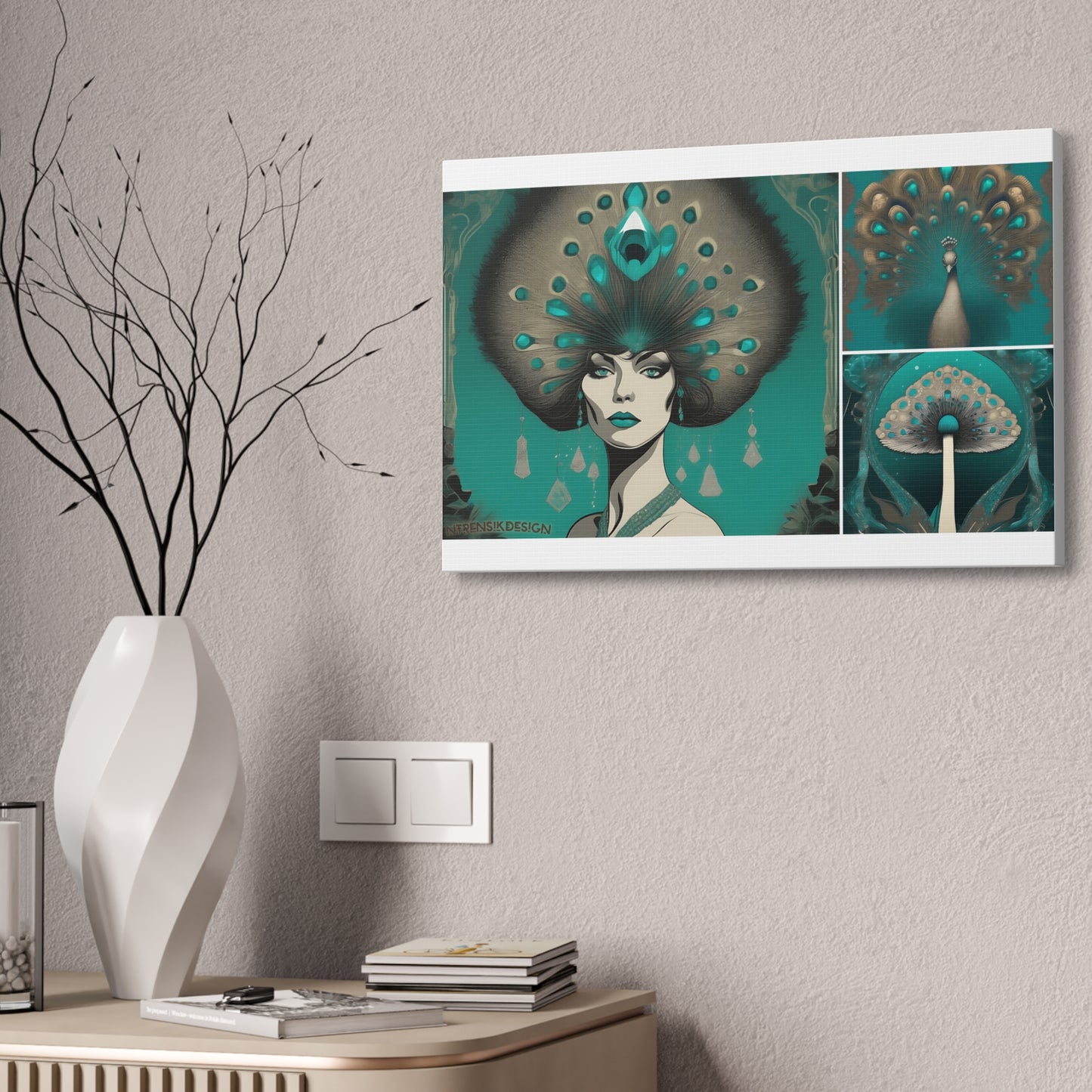 Teal Peacock Mushroom Goddess #1 Wall Art Deco - Bohemian Home Decor Printify