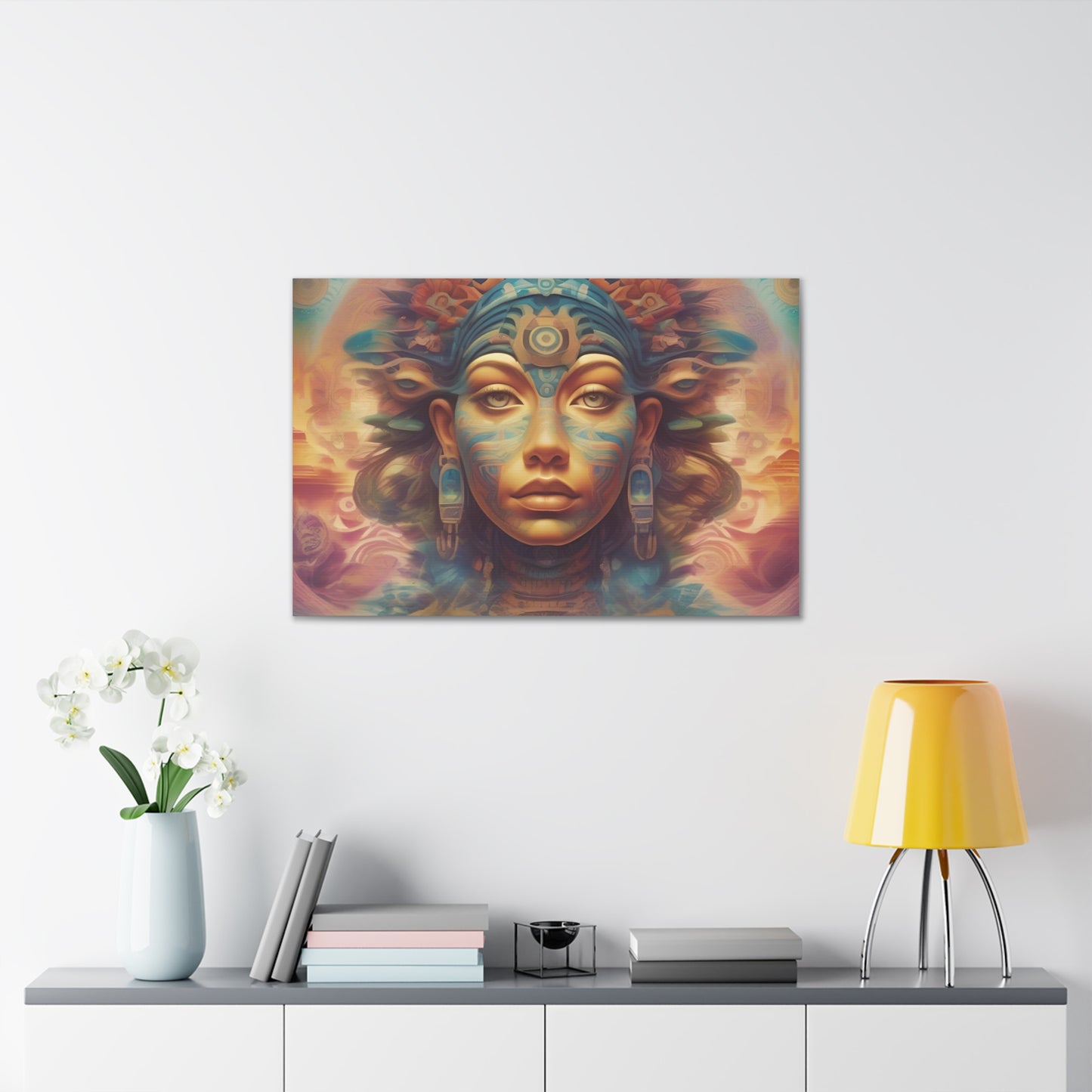 Vibrant Psychedelic Mayan Art Goddess Canvas Print - Unique Wall Art Printify