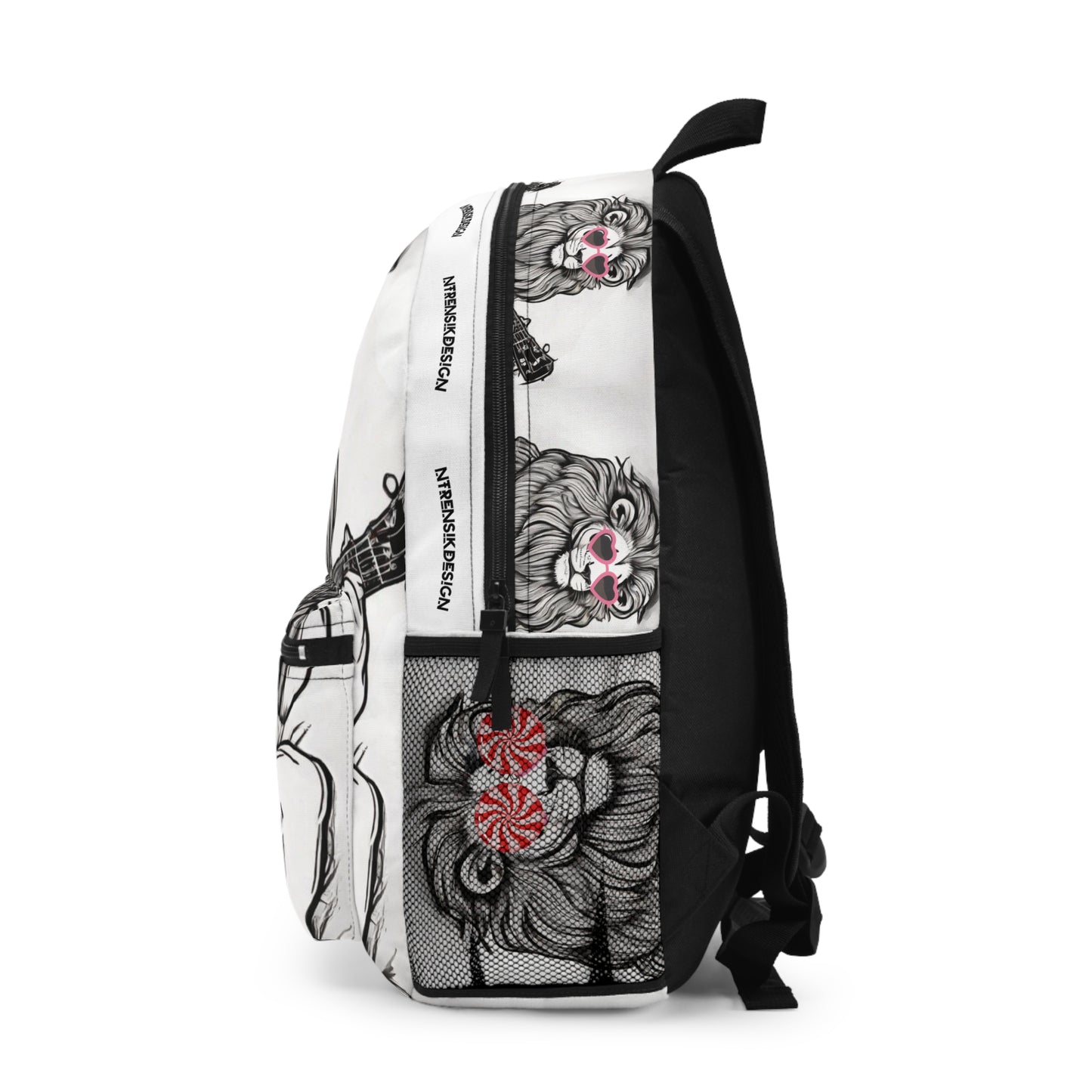 Stylish Lion Print Backpack with Pink Heart Sunglasses Unique Animal Design Durable School Bag Gift for Teens Colorable Lion Sings Tonight Printify