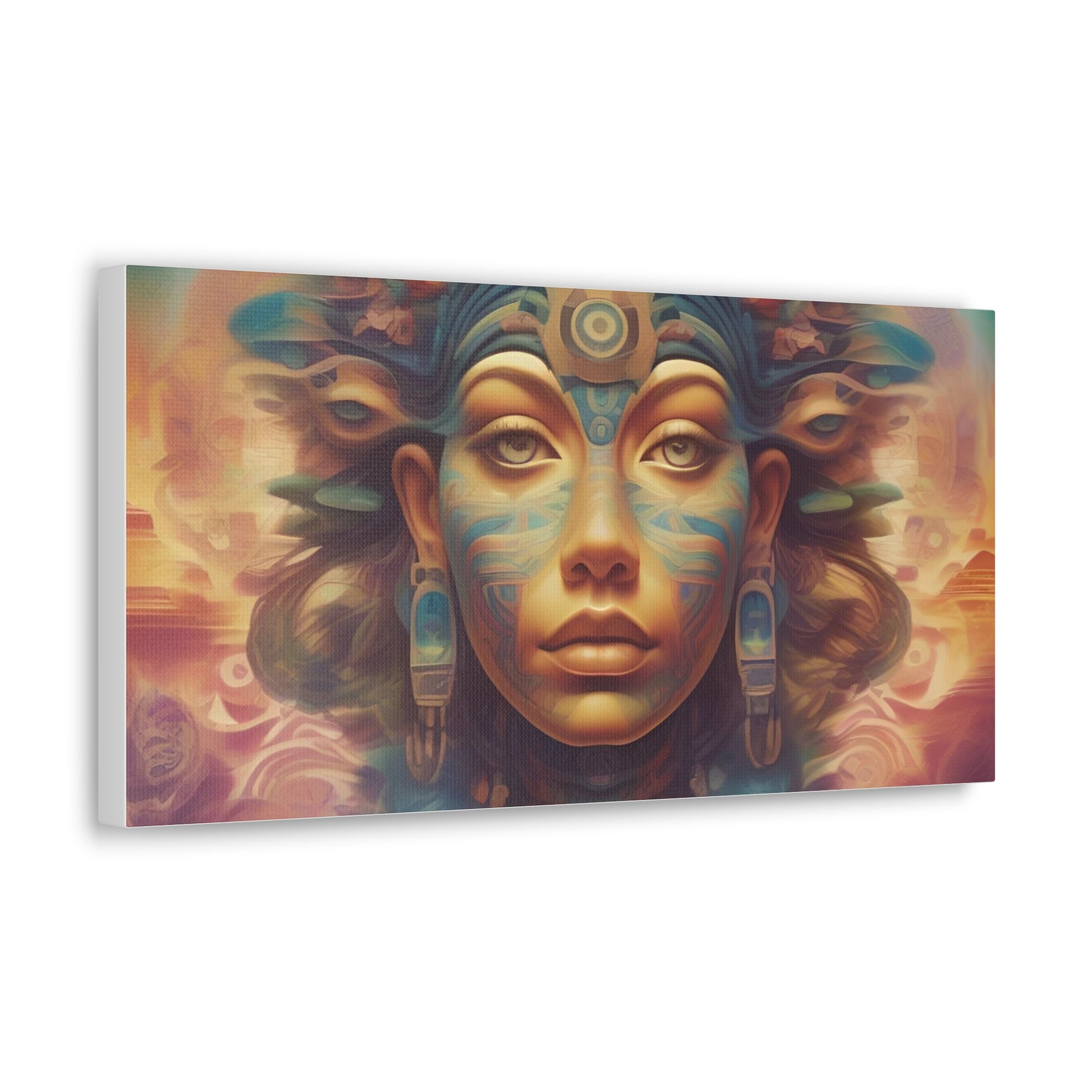 Vibrant Psychedelic Mayan Art Goddess Canvas Print - Unique Wall Art Printify